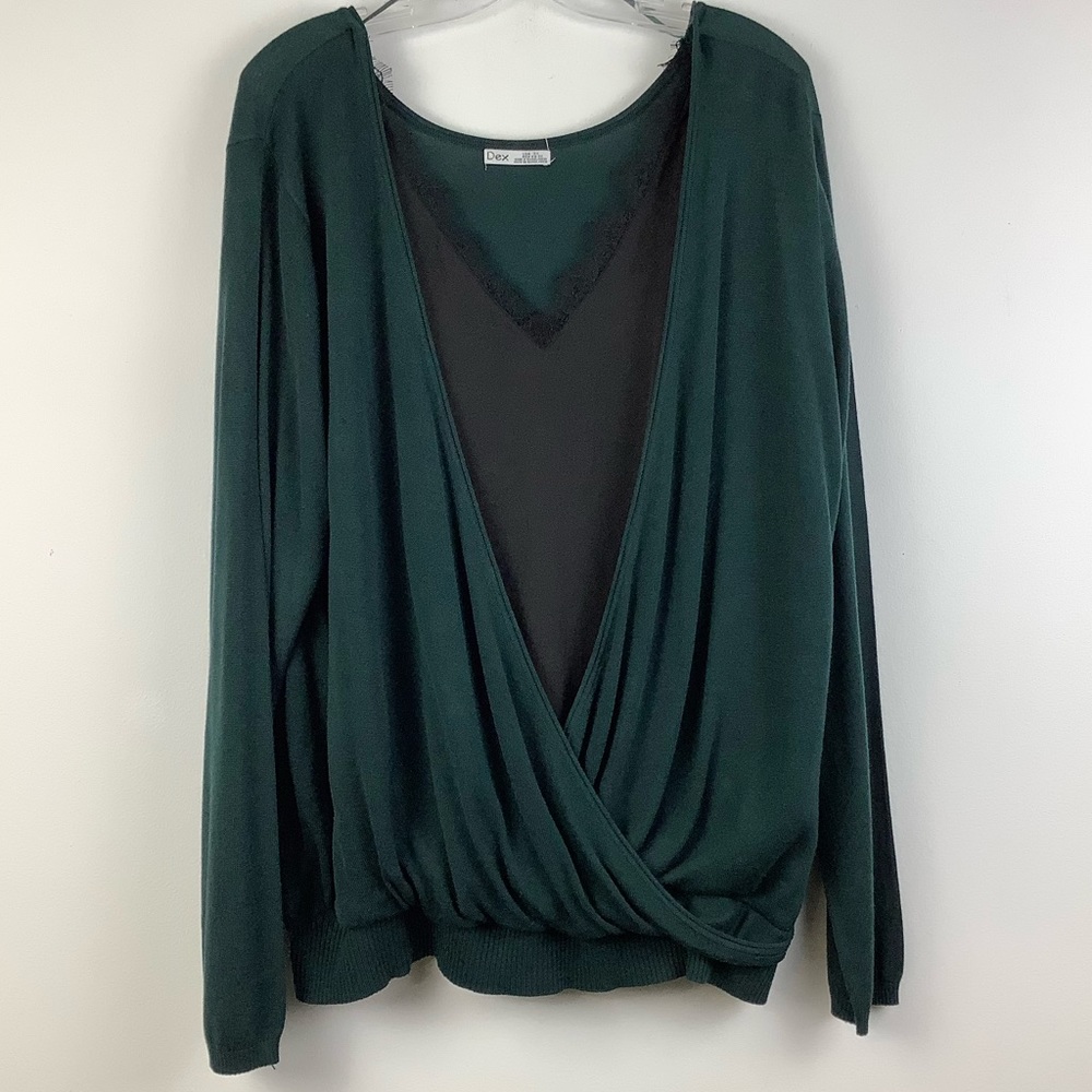 NWT Dex Reversible Knit Wrap Front Sweater with Cami in Pine Green & Black